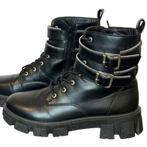 Mari A Women's Size 8M Jordin Chunky Heel Combat Boots - Zippers on Ankle Straps